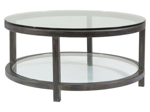 Lexington Artistica Home Per Se Elegant Round Cocktail Table With Handcrafted Iron Design And Stunning Glass Top Display St. Laurent Wood 2013-943-44