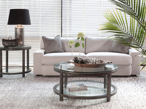 Lexington Artistica Home Per Se Elegant Round Cocktail Table With Handcrafted Iron Design And Stunning Glass Top Display St. Laurent Wood 2013-943-44