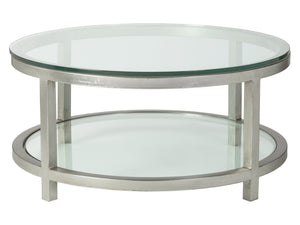 Lexington Artistica Home Per Se Elegant Round Cocktail Table With Handcrafted Iron Design And Stunning Glass Top Display Silver Leaf Wood 2013-943-47