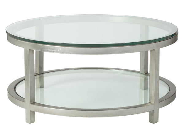 Lexington Artistica Home Per Se Elegant Round Cocktail Table With Handcrafted Iron Design And Stunning Glass Top Display Silver Leaf Wood 2013-943-47