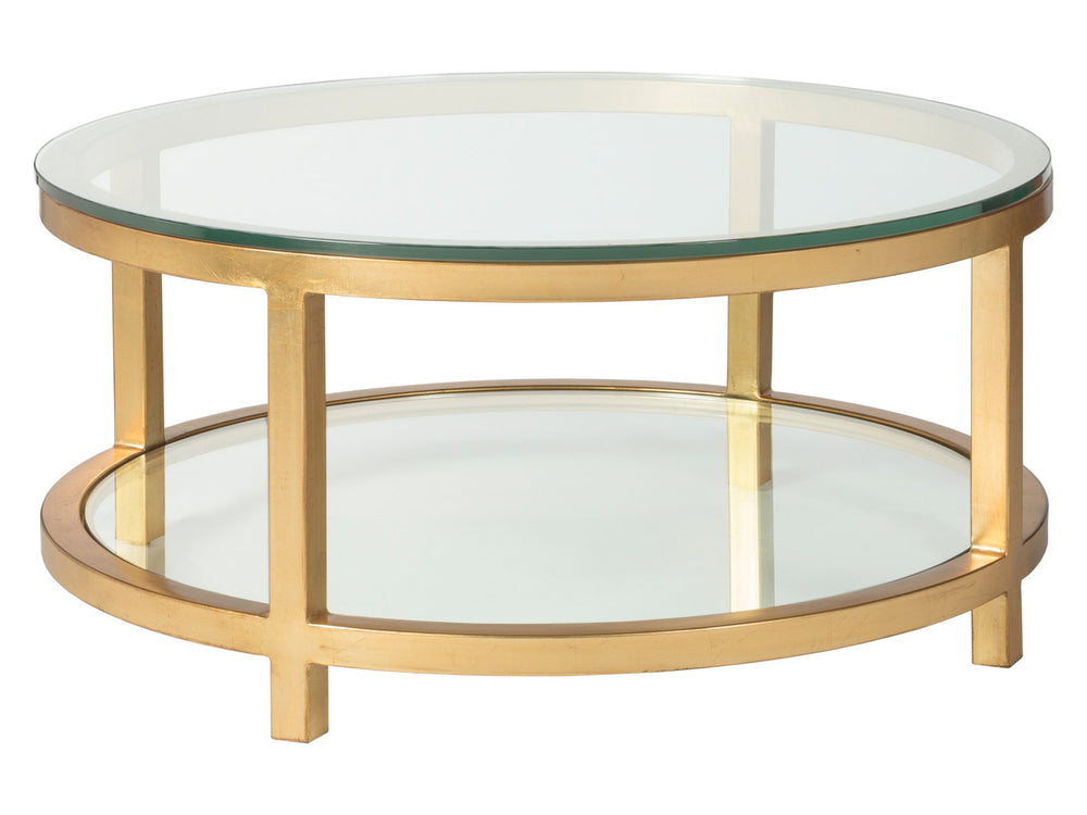 Lexington Artistica Home Per Se Elegant Round Cocktail Table With Handcrafted Iron Design And Stunning Glass Top Display Gold Leaf Wood 2013-943-48
