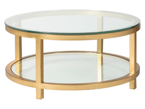 Lexington Artistica Home Per Se Elegant Round Cocktail Table With Handcrafted Iron Design And Stunning Glass Top Display Gold Leaf Wood 2013-943-48