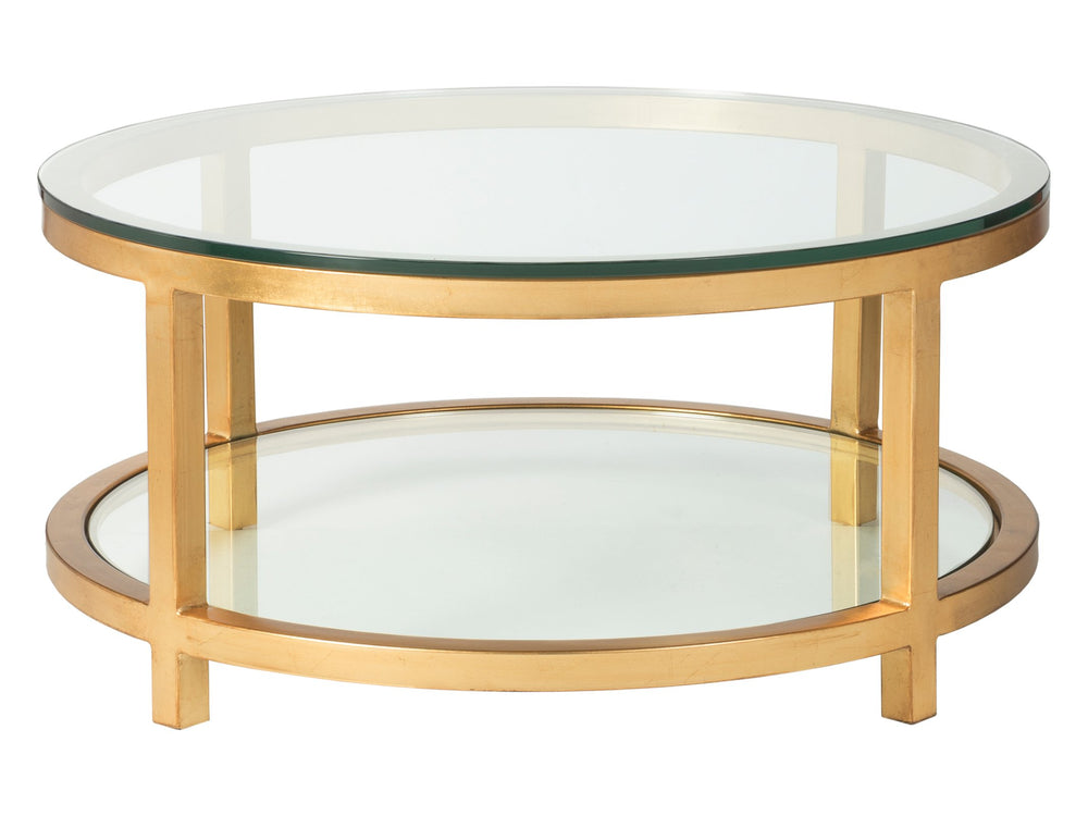 Lexington Artistica Home Per Se Elegant Round Cocktail Table With Handcrafted Iron Design And Stunning Glass Top Display Gold Leaf Wood 2013-943-48