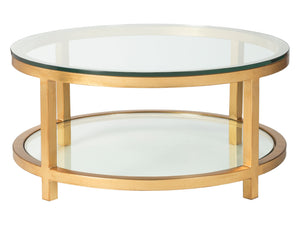 Lexington Artistica Home Per Se Elegant Round Cocktail Table With Handcrafted Iron Design And Stunning Glass Top Display Gold Leaf Wood 2013-943-48