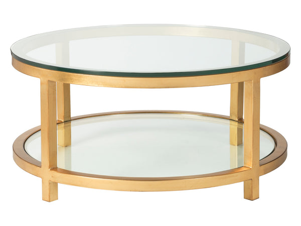 Lexington Artistica Home Per Se Elegant Round Cocktail Table With Handcrafted Iron Design And Stunning Glass Top Display Gold Leaf Wood 2013-943-48