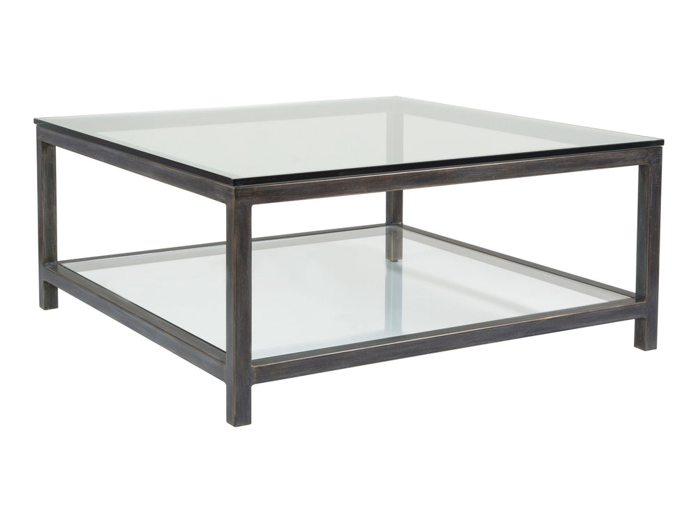 Lexington Artistica Home Per Se Square Cocktail Table - Handcrafted Iron Design With Elegant Glass Top And Inset Shelf St. Laurent Wood 2013-947-44
