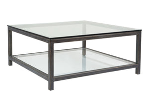 Lexington Artistica Home Per Se Square Cocktail Table - Handcrafted Iron Design With Elegant Glass Top And Inset Shelf St. Laurent Wood 2013-947-44