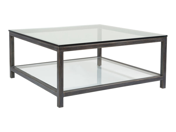 Lexington Artistica Home Per Se Square Cocktail Table - Handcrafted Iron Design With Elegant Glass Top And Inset Shelf St. Laurent Wood 2013-947-44