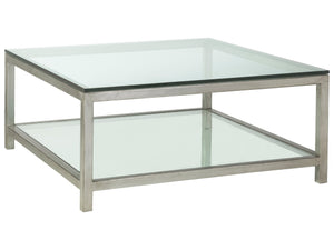 Lexington Artistica Home Per Se Square Cocktail Table - Handcrafted Iron Design With Elegant Glass Top And Inset Shelf Silver Leaf Wood 2013-947-47