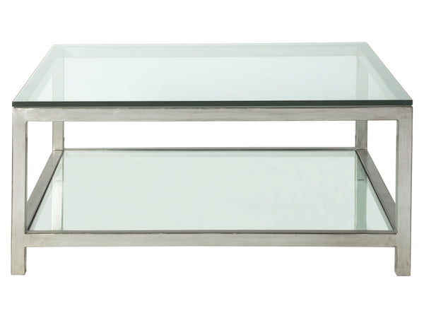 Lexington Artistica Home Per Se Square Cocktail Table - Handcrafted Iron Design With Elegant Glass Top And Inset Shelf Silver Leaf Wood 2013-947-47