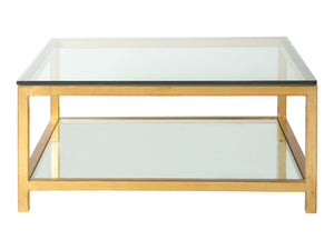 Lexington Artistica Home Per Se Square Cocktail Table - Handcrafted Iron Design With Elegant Glass Top And Inset Shelf Gold Leaf Wood 2013-947-48