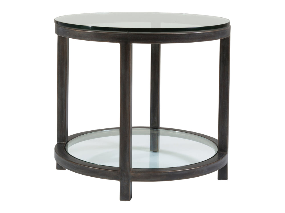 Lexington Artistica Home Per Se Round End Table - Hand Forged Iron Design With Glass Top And Inset Shelf For Elegant Living Spaces St. Laurent Wood 2013-950-44