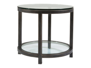 Lexington Artistica Home Per Se Round End Table - Hand Forged Iron Design With Glass Top And Inset Shelf For Elegant Living Spaces St. Laurent Wood 2013-950-44