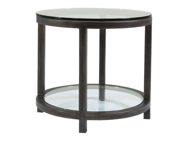 Lexington Artistica Home Per Se Round End Table - Hand Forged Iron Design With Glass Top And Inset Shelf For Elegant Living Spaces St. Laurent Wood 2013-950-44