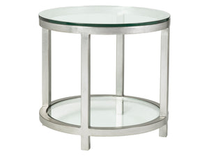 Lexington Artistica Home Per Se Round End Table - Hand Forged Iron Design With Glass Top And Inset Shelf For Elegant Living Spaces Silver Leaf Wood 2013-950-47