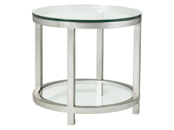 Lexington Artistica Home Per Se Round End Table - Hand Forged Iron Design With Glass Top And Inset Shelf For Elegant Living Spaces Silver Leaf Wood 2013-950-47