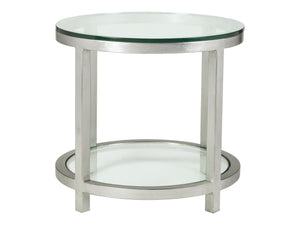 Lexington Artistica Home Per Se Round End Table - Hand Forged Iron Design With Glass Top And Inset Shelf For Elegant Living Spaces Silver Leaf Wood 2013-950-47