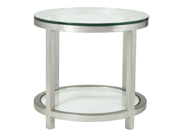 Lexington Artistica Home Per Se Round End Table - Hand Forged Iron Design With Glass Top And Inset Shelf For Elegant Living Spaces Silver Leaf Wood 2013-950-47