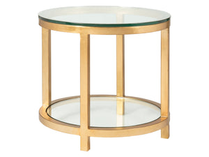 Lexington Artistica Home Per Se Round End Table - Hand Forged Iron Design With Glass Top And Inset Shelf For Elegant Living Spaces Gold Leaf Wood 2013-950-48