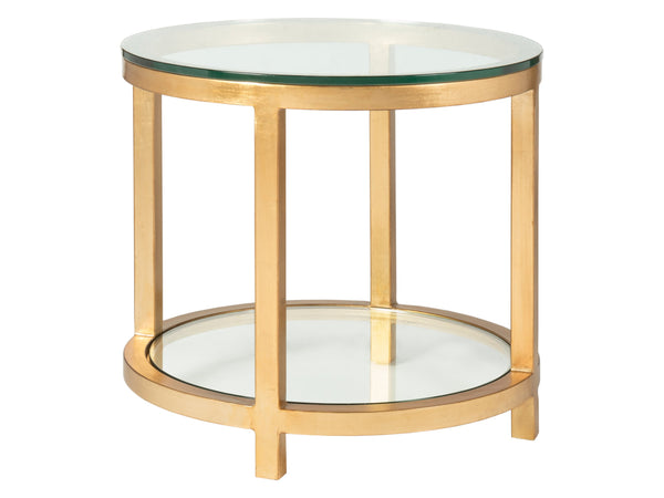 Lexington Artistica Home Per Se Round End Table - Hand Forged Iron Design With Glass Top And Inset Shelf For Elegant Living Spaces Gold Leaf Wood 2013-950-48