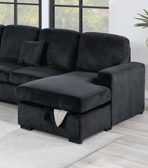 English Elm Modern Corduroy 4-piece Sectional with Storage Pull Out Bed and Usb Charging Port Black B011S02180