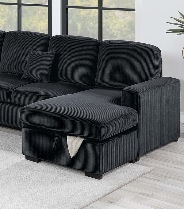 English Elm Modern Corduroy 4-piece Sectional with Storage Pull Out Bed and Usb Charging Port Black B011S02180