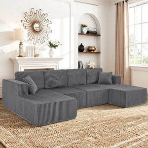 English Elm U-shaped Modular Corduroy Sectional Sofa Sleeper Spacious Living Room Lounge Couch Dark Gray W487S00427