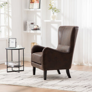 English Elm 28"w Pu Leather Wingback Accent Chair Retro High Back Seat with Rubberwood Legs W3188P397139