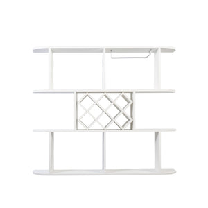 English Elm Large Rustic Wood Wall Mounted Wine Rack with Three Shelves and Stemware Rail White W331P277923