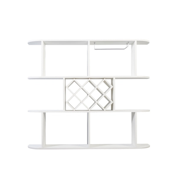 English Elm Large Rustic Wood Wall Mounted Wine Rack with Three Shelves and Stemware Rail White W331P277923