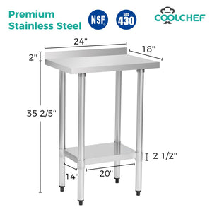 English Elm 18" X 24" Nsf Certified Stainless Steel Prep Table with Backsplash and Undershelf Storage W3629P365455