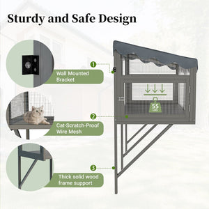 English Elm Cat Catio Window Box Enclosure Solid Wood Frame Mesh Panels Weatherproof Outdoor Perch W3166P354629