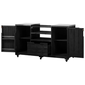 English Elm K&K 66.5" Outdoor Kitchen Island with 1.2" Stainless Steel Top, Ample Storage, Wheels & Bottle Opener Black N707P250629B