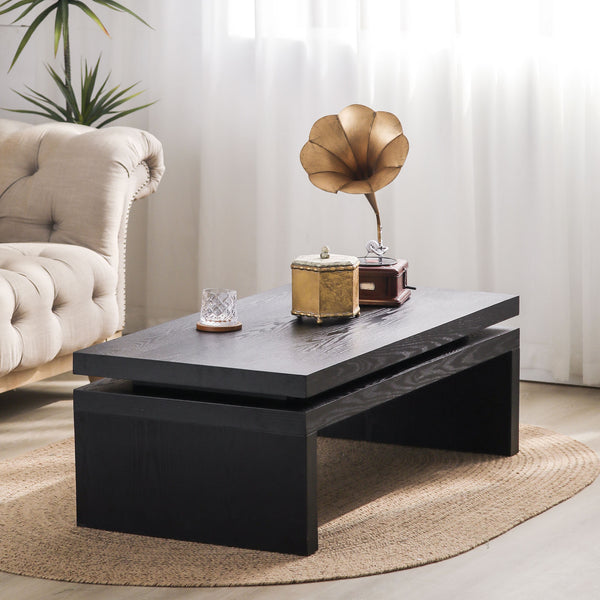 English Elm Modern Black Wood Coffee Table – Stylish Floating Design For Contemporary Living Spaces, 47.6" L W2729P198990