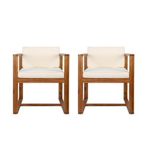 English Elm Christopher Knight Home® - Patio Armchair Set Of 2 - Stylish Acacia Wood Chairs With Beige Cushions For Outdoor Comfort N779P195382B