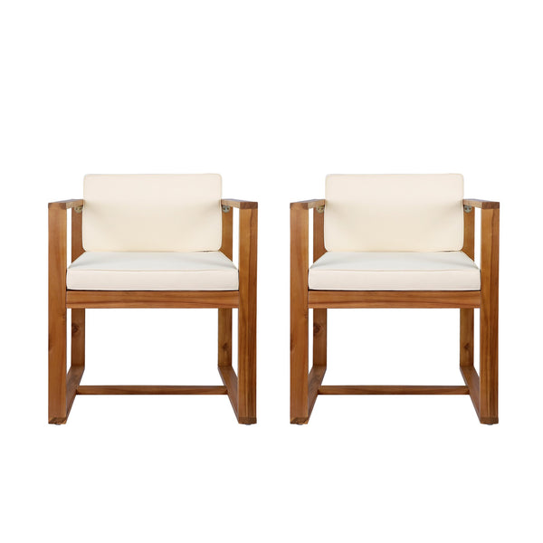 English Elm Christopher Knight Home® - Patio Armchair Set Of 2 - Stylish Acacia Wood Chairs With Beige Cushions For Outdoor Comfort N779P195382B