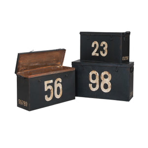 Antique Tin Boxes In Signature Black With White Graphics - Set of 3 2015518S Elk Home