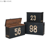 Antique Tin Boxes In Signature Black With White Graphics - Set of 3 2015518S Elk Home