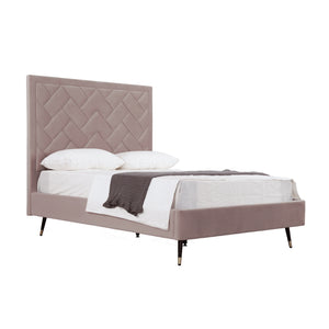 English Elm Crosby Upholstered Velvet Full Bed with Chevron-Stitched Headboard, Solid Slats, No Box Spring Needed Blush B365S00028
