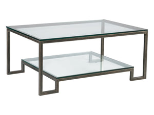 Lexington Artistica Home Bonaire Elegant Rectangular Cocktail Table - Handcrafted Iron Design With Polished Glass Top & Shelf St. Laurent Wood 2016-945-44