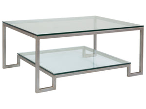 Lexington Artistica Home Bonaire Elegant Rectangular Cocktail Table - Handcrafted Iron Design With Polished Glass Top & Shelf Argento Wood 2016-945-46