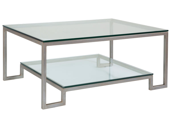 Lexington Artistica Home Bonaire Elegant Rectangular Cocktail Table - Handcrafted Iron Design With Polished Glass Top & Shelf Argento Wood 2016-945-46