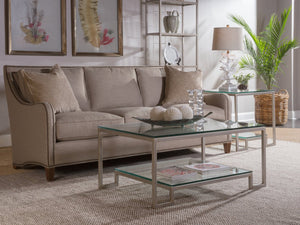 Lexington Artistica Home Bonaire Elegant Rectangular Cocktail Table - Handcrafted Iron Design With Polished Glass Top & Shelf Argento Wood 2016-945-46