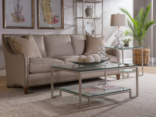 Lexington Artistica Home Bonaire Elegant Rectangular Cocktail Table - Handcrafted Iron Design With Polished Glass Top & Shelf Argento Wood 2016-945-46