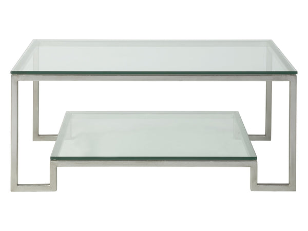 Lexington Artistica Home Bonaire Elegant Rectangular Cocktail Table - Handcrafted Iron Design With Polished Glass Top & Shelf Silver Leaf Wood 2016-945-47
