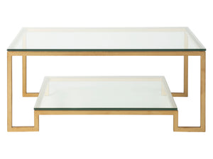 Lexington Artistica Home Bonaire Elegant Rectangular Cocktail Table - Handcrafted Iron Design With Polished Glass Top & Shelf Gold Leaf Wood 2016-945-48