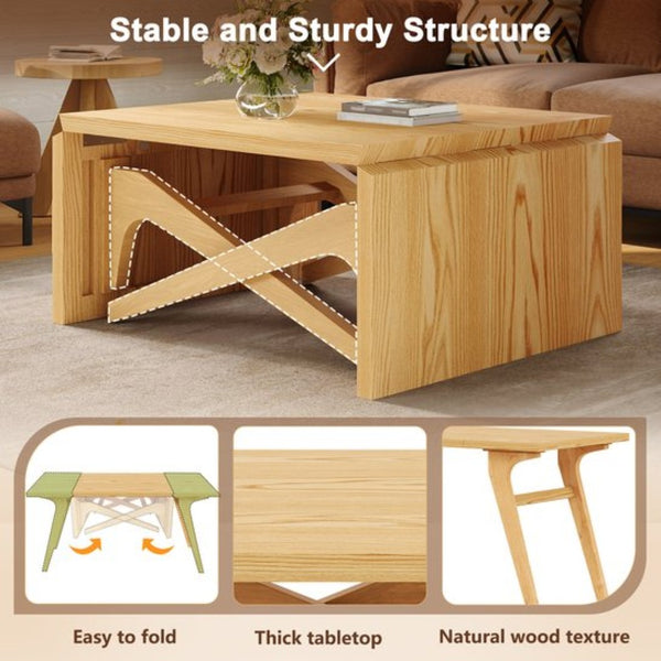 English Elm Transformer Solid Wood Convertible Table Adjustable Height Expandable Top for Small Spaces Natural N735P406282N