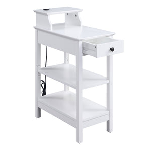 English Elm White 3-shelf Side Table with Drawer, Adjustable Shelf & USB Charging Dock for Living Room Charm B062P186479
