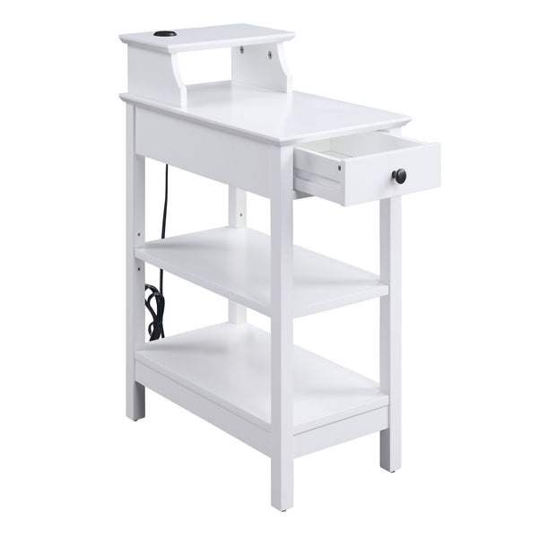 English Elm White 3-shelf Side Table with Drawer, Adjustable Shelf & USB Charging Dock for Living Room Charm B062P186479