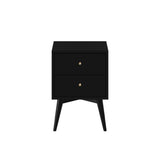 IDEAZ 1630APB Black Mid Century 2 Drawer Nightstand Black 1630APB